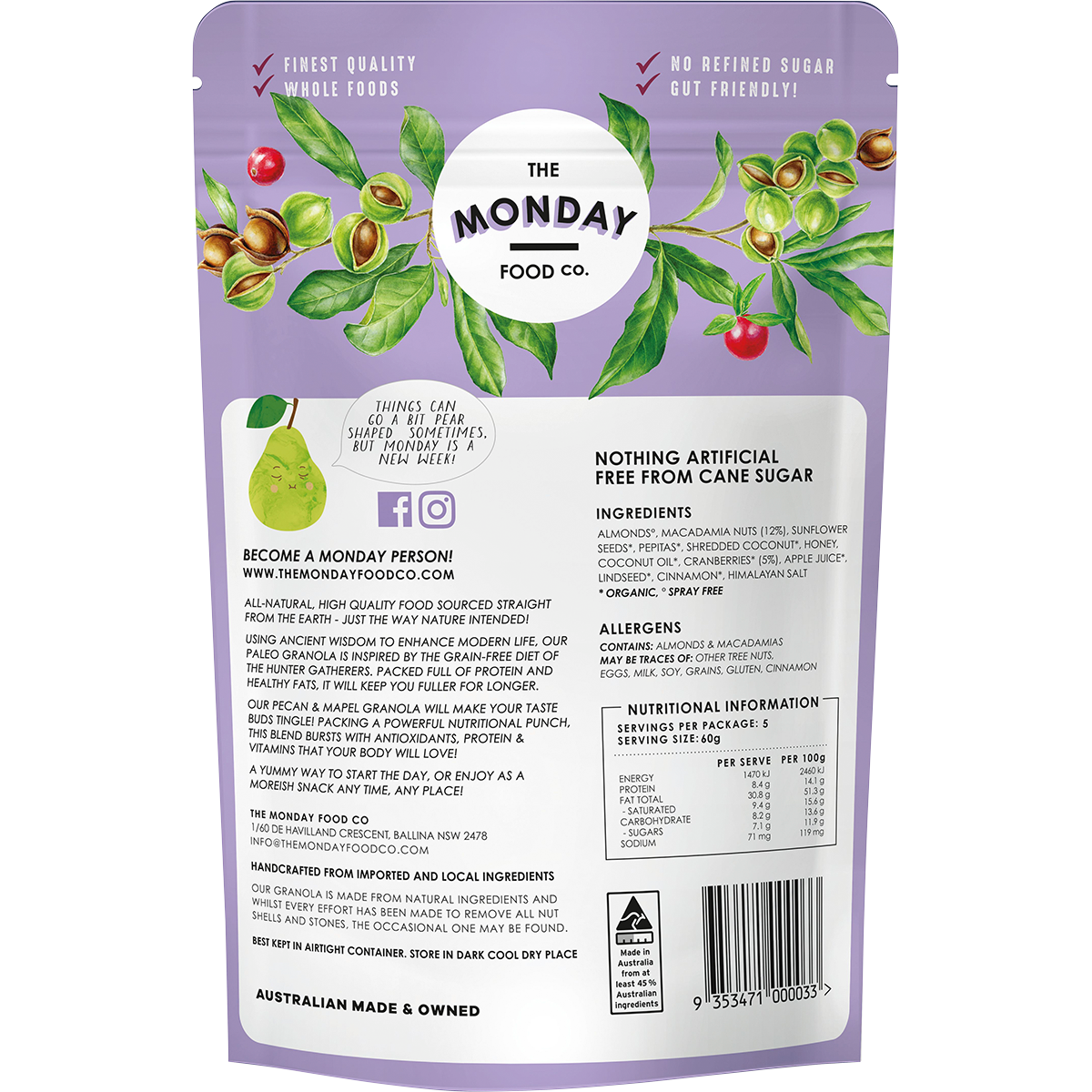 The Monday Food Co. - Paleo Gourmet Granola Macadamia & Cranberry 300g