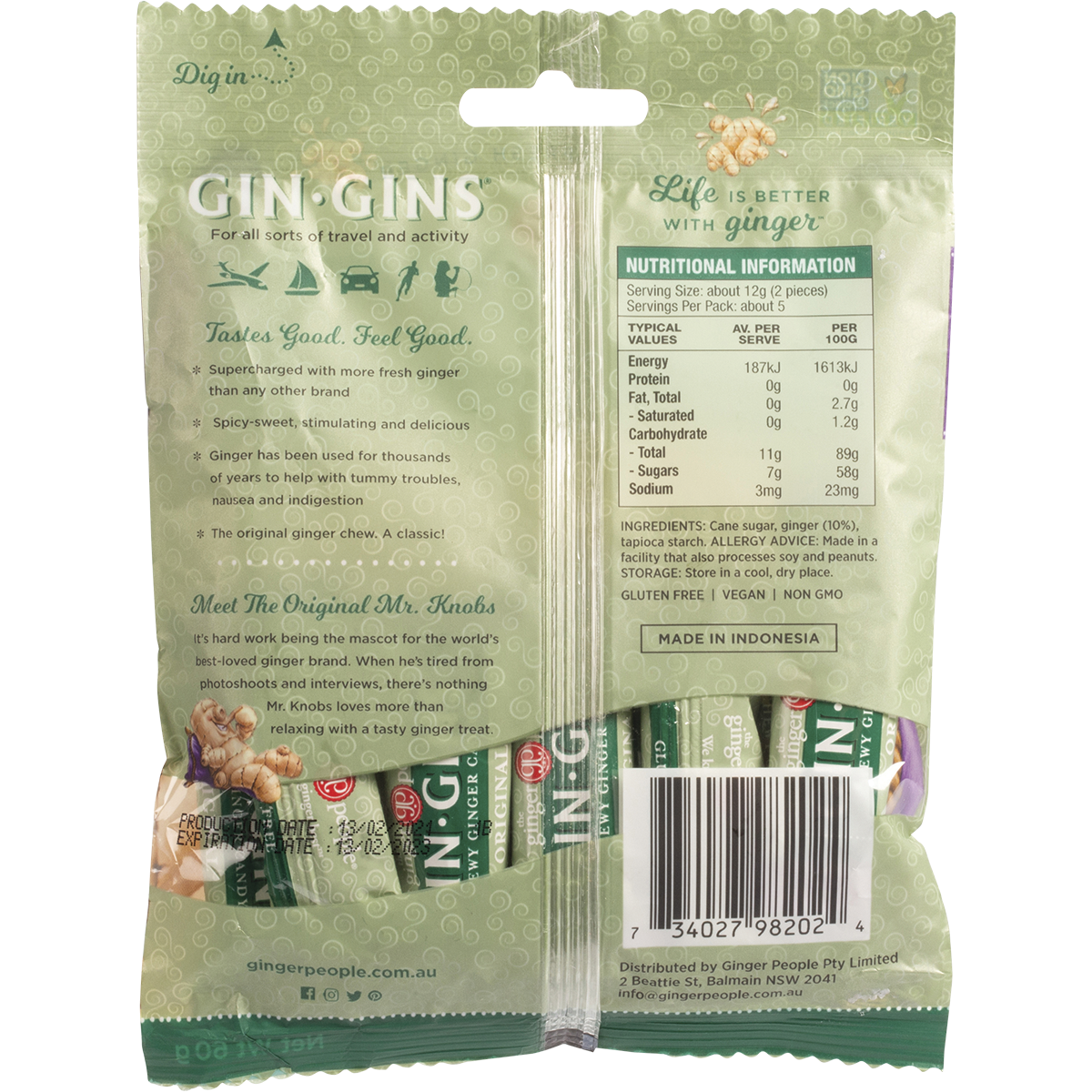 The Ginger People - Gin Gins Ginger Candy Bag Chewy Original 60g