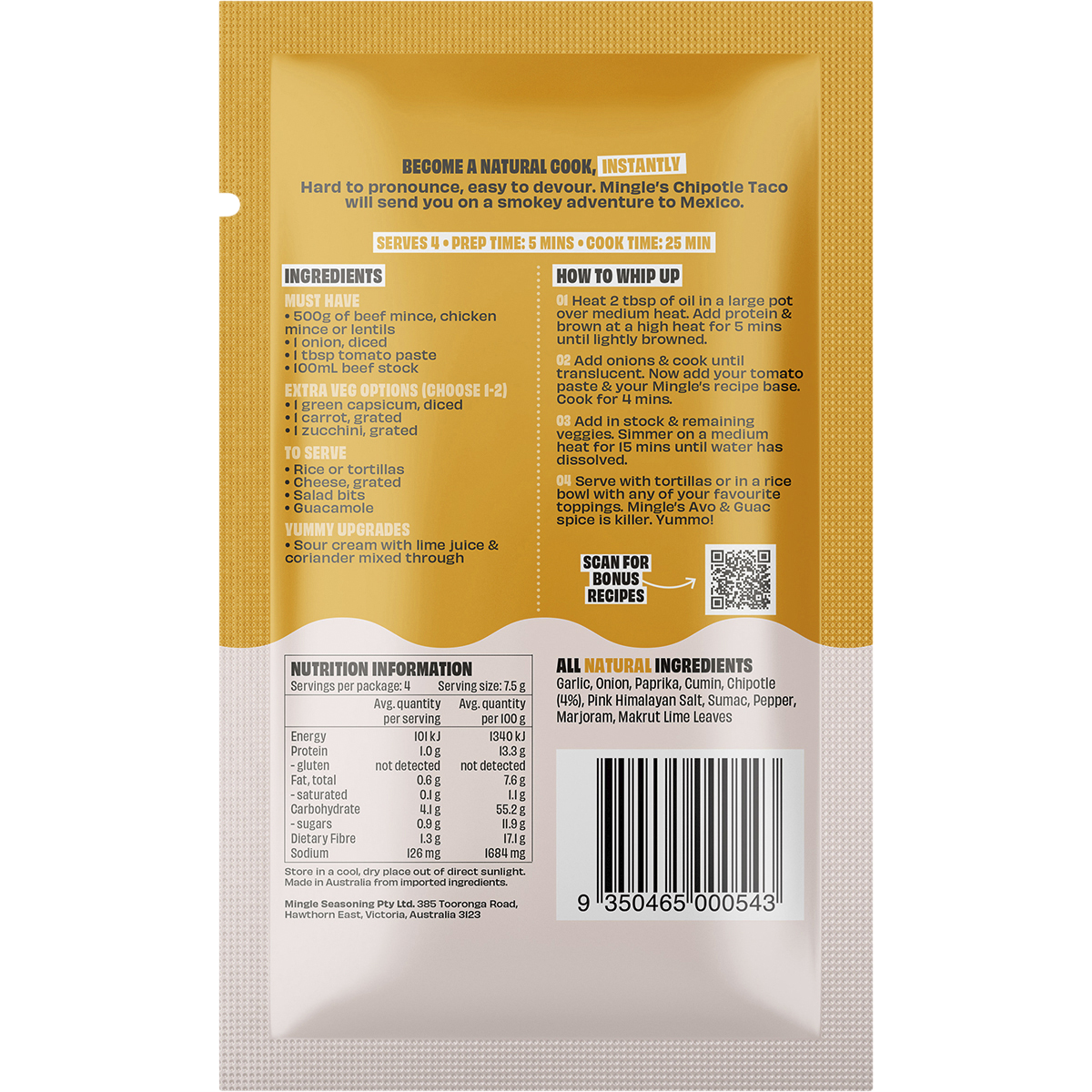 Mingle - Mild Chipotle Taco Recipe Base 30g