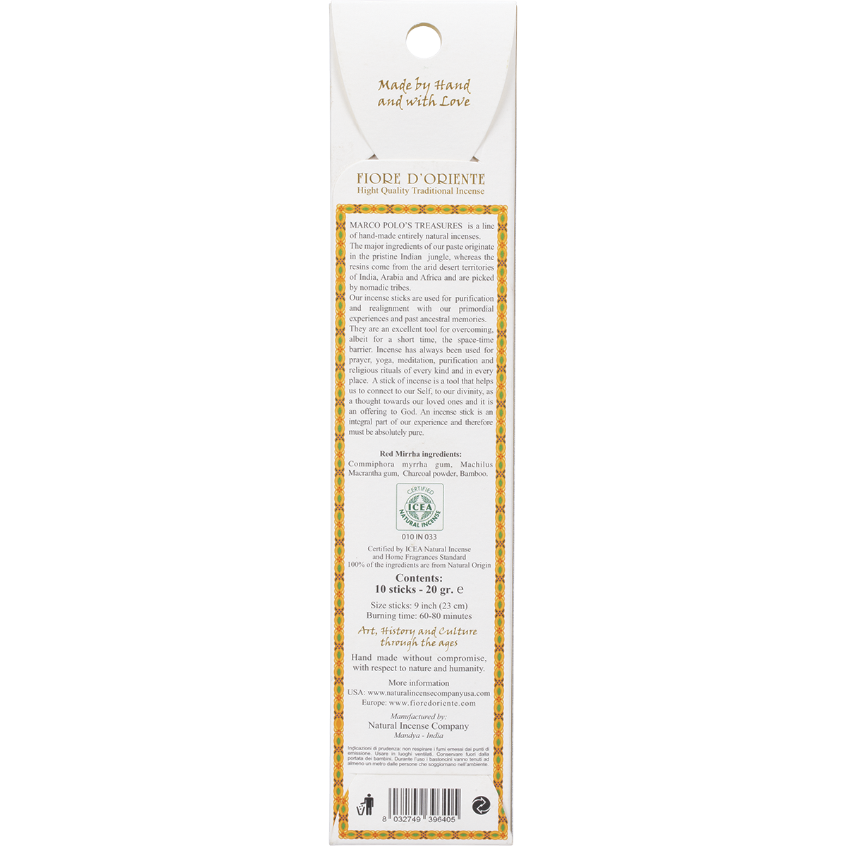 Marco Polo's Treasures - Incense Sticks Red Mirrha 10pk