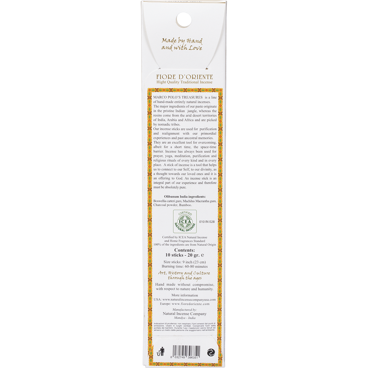 Marco Polo's Treasures - Incense Sticks Olibanum India 10pk