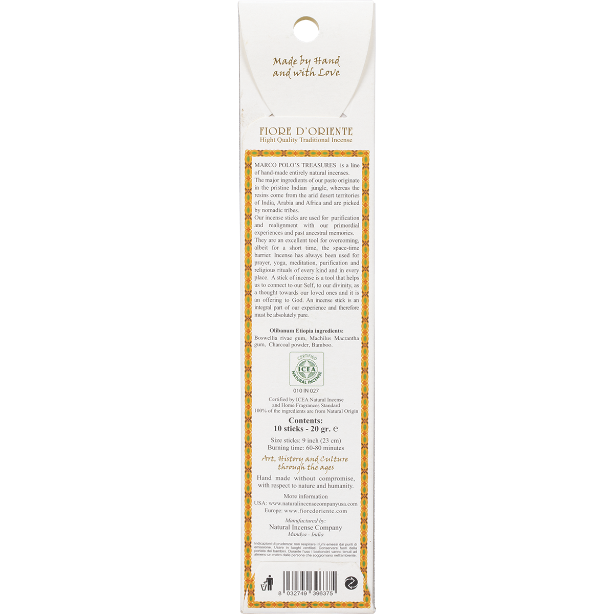 Marco Polo's Treasures - Incense Sticks Olibanum Etiopia 10pk