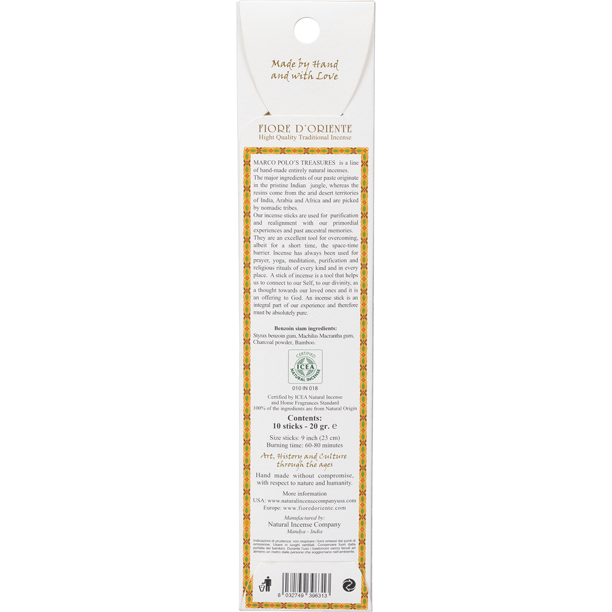 Marco Polo's Treasures - Incense Sticks Benzoin Siam 10pk