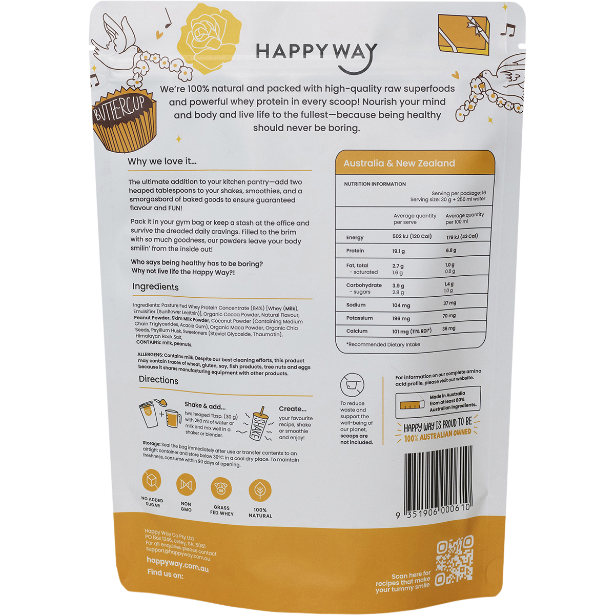 Happy Way - Whey Protein Powder Choc Peanut Butter 500g