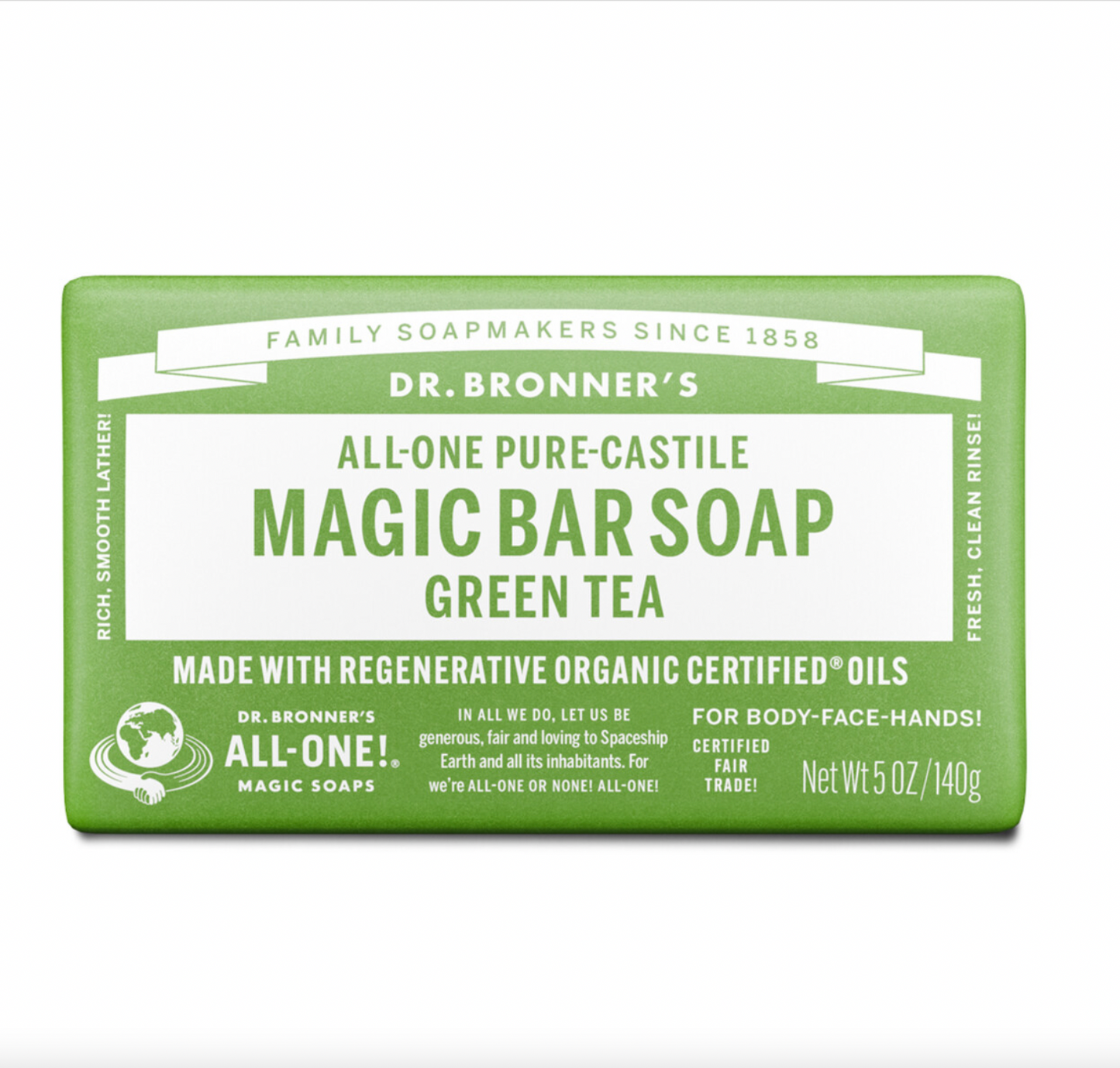 Dr Bronners - Green Tea Pure-Castile Magic Bar Soap 140g