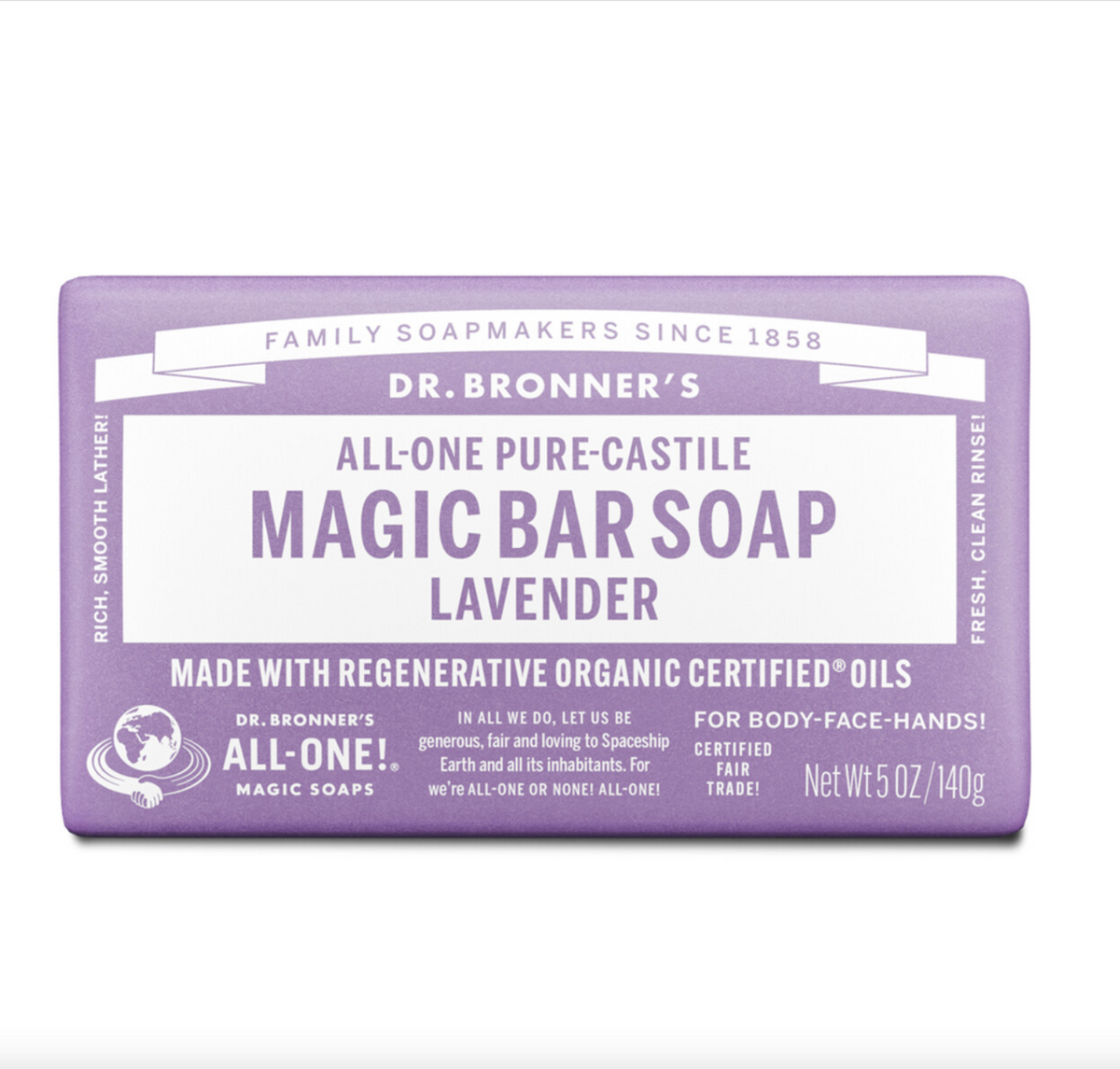 Dr Bronners - Lavender Pure-Castile Magic Bar Soap 140g