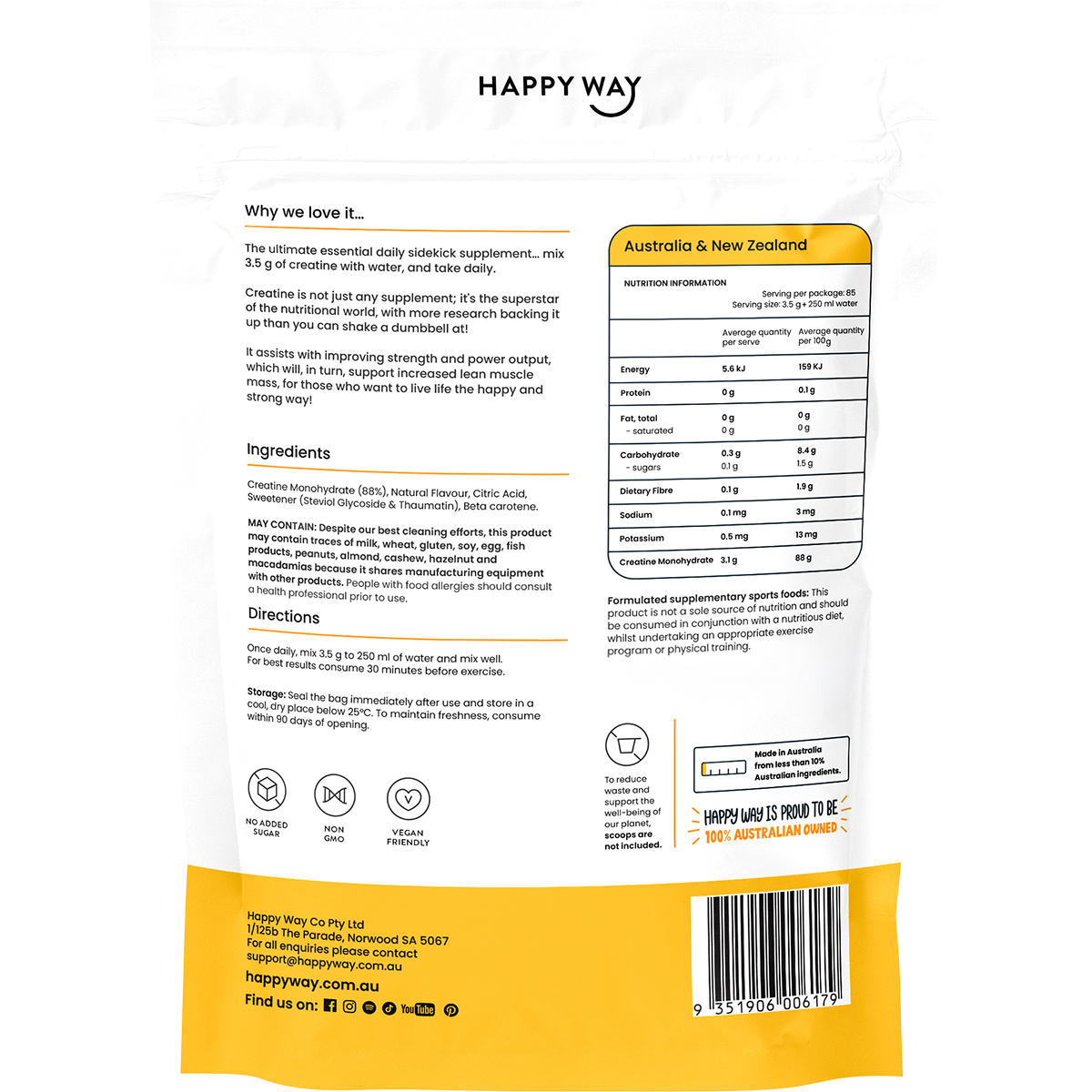 Happy Way - Creatine Monohydrate Powder Tropical 300g