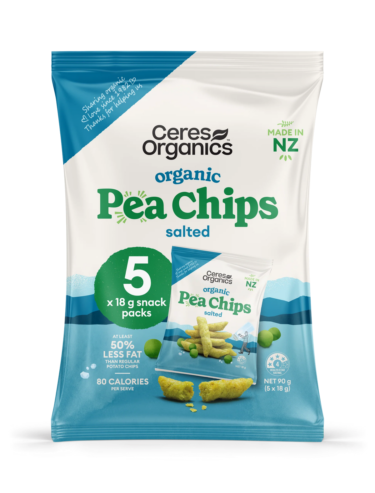 Ceres Organics - Organic Pea Chips Multipack 5pk, Salted 90g