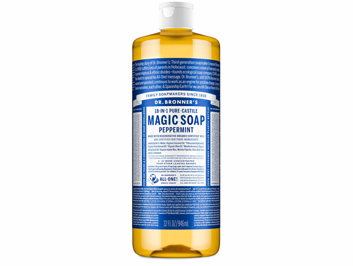 Dr Bronners - Peppermint Pure-Castile Magic Liquid Soap 946ml