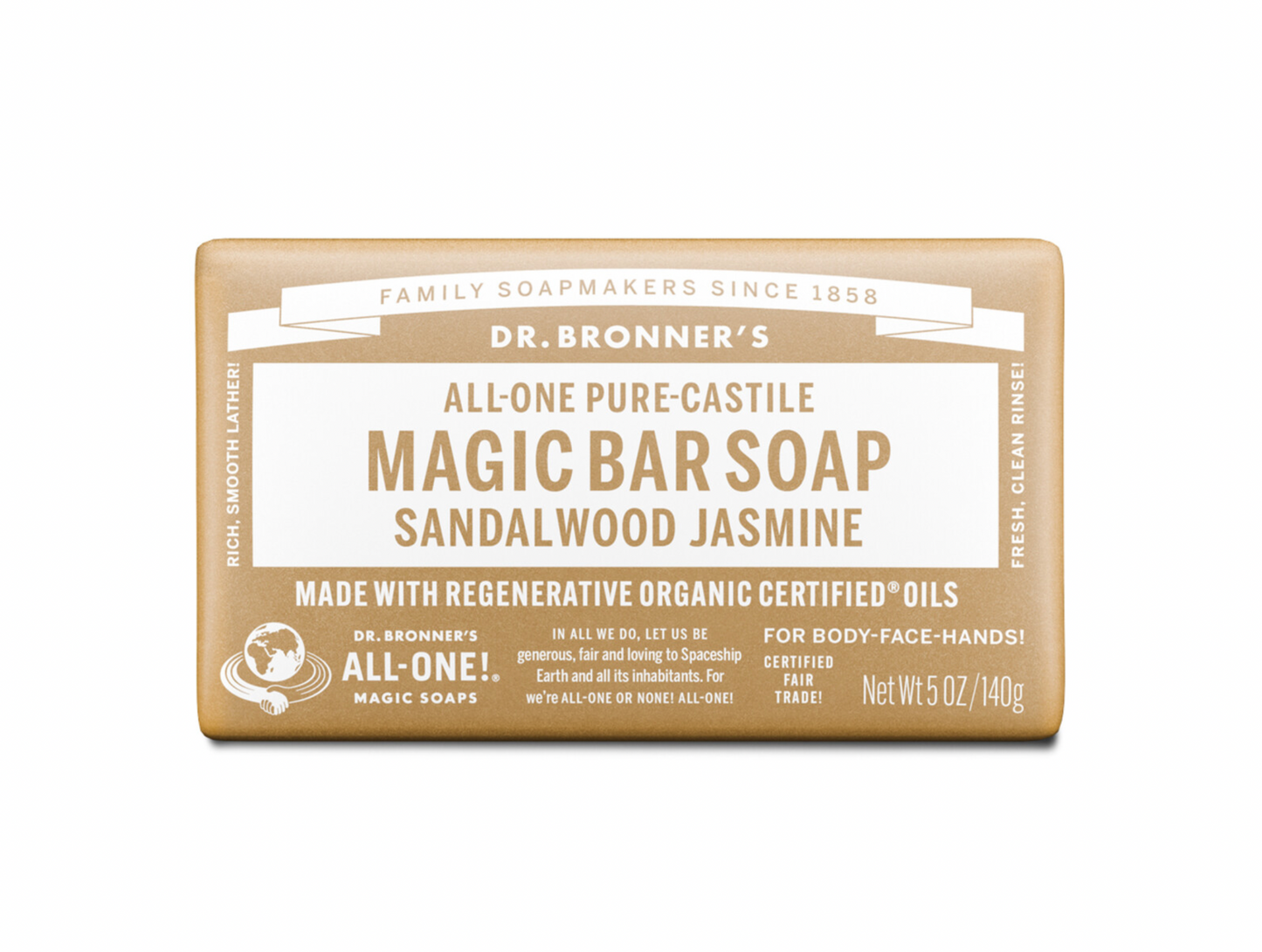 Dr Bronners - Sandalwood Jasmine Pure-Castile Magic Bar Soap 140g