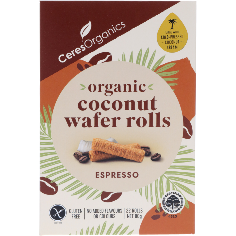 Ceres - Organic Coconut Wafer Rolls, Espresso 80g