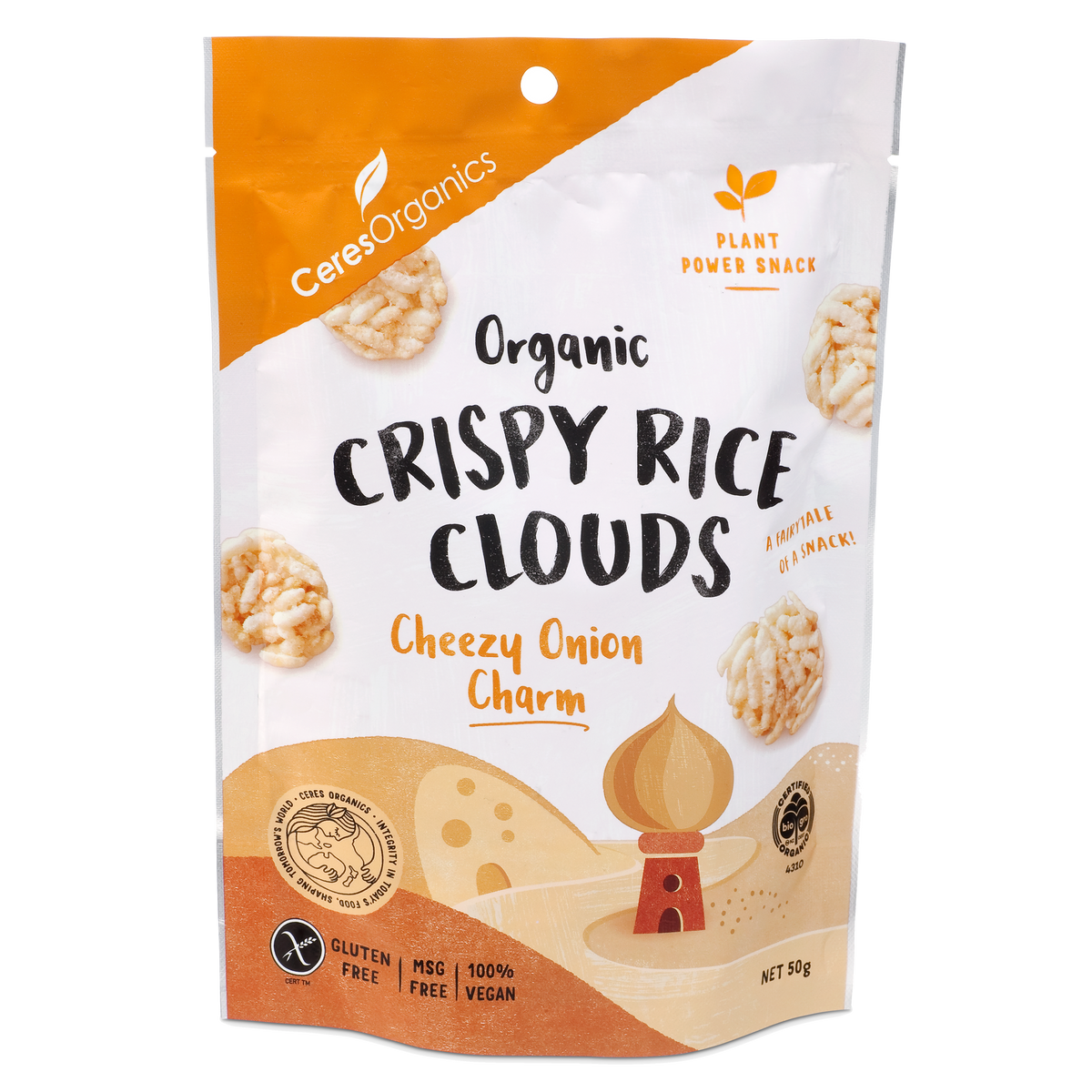Ceres Organics - Organic Crispy Rice Clouds, Cheezy Onion Charm 50g