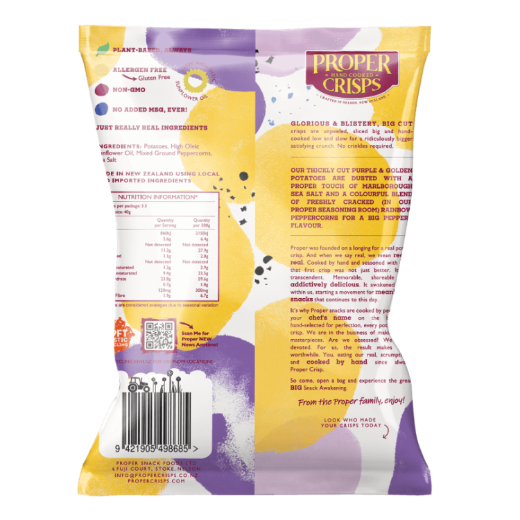 Proper Crisps - Big Cut Purple & Gold Cracked Pepper & Sea Salt 140g