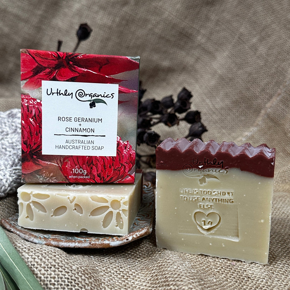 Urthly Organics - Rose Geranium & Cinnamon Soap 100g