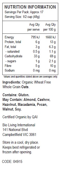 Bob's Red Mill - Organic Regular Rolled Oats Pure Wheat Free 907g