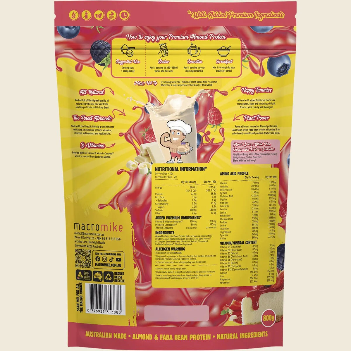 Macro Mike - Premium Almond Protein Berry White Choc Cheezecake 800g 800g