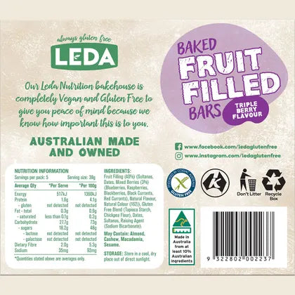 Leda - Baked Fruit Filled Bars Triple Berry Multipack 5 Bars 190g