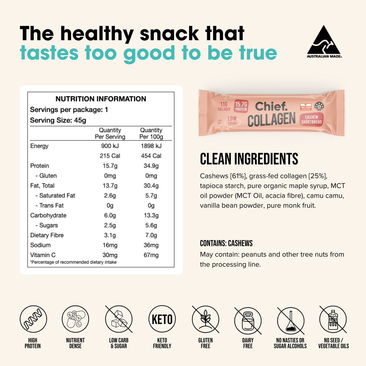 Chief Nutrition - Cashew Shortbread Collagen Bar