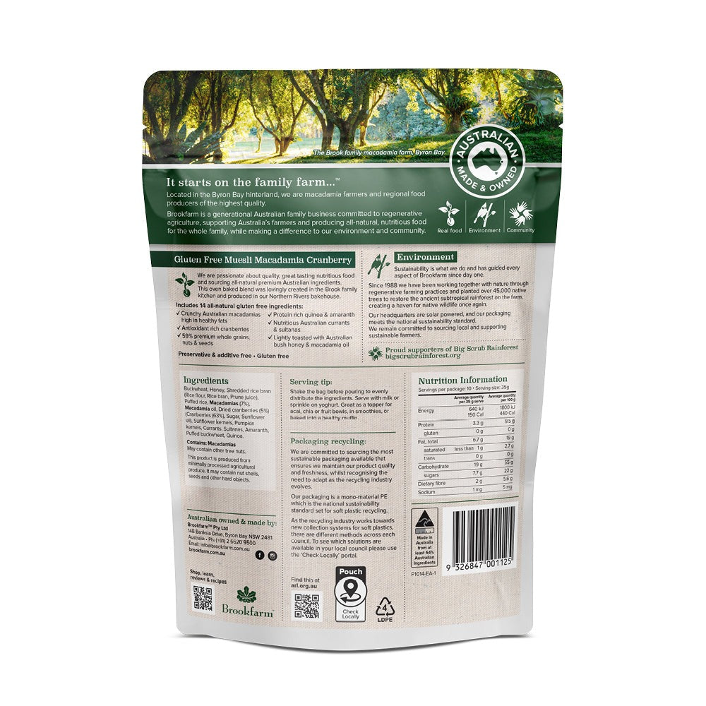 Brookfarm - Gluten Free Muesli Macadamia Cranberry 350g