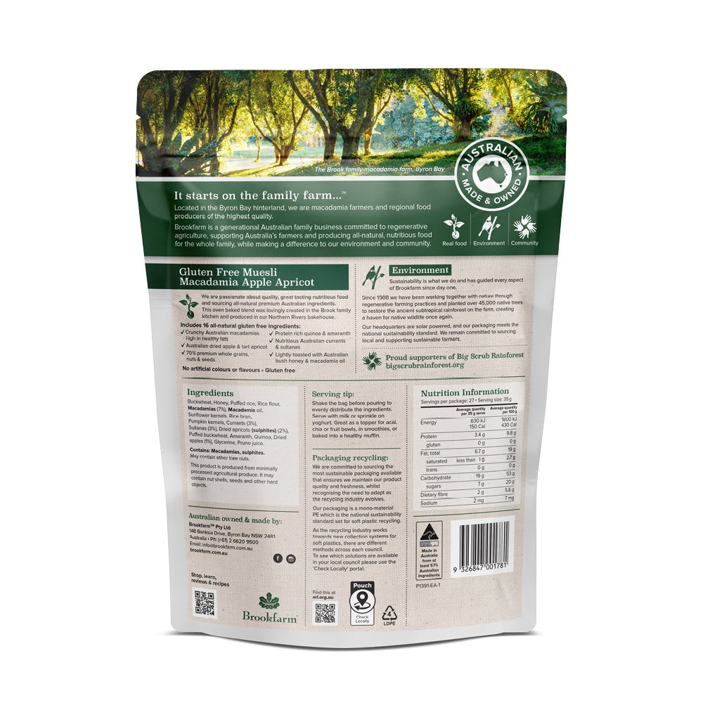 Brookfarm - Gluten Free Muesli Macadamia Apple & Apricot 950g
