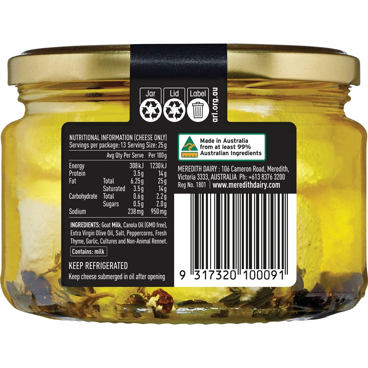 Meredith Dairy - Marinated Goat Cheese 550g