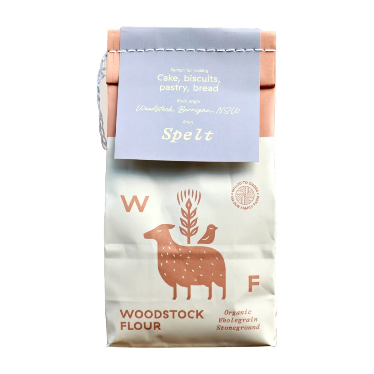 Woodstock Flour - Organic Wholegrain Spelt Flour UPDATE BARCODE 12.5kg