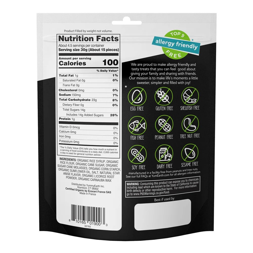 Yum Earth - Organic Gluten Free Black Licorice 142g