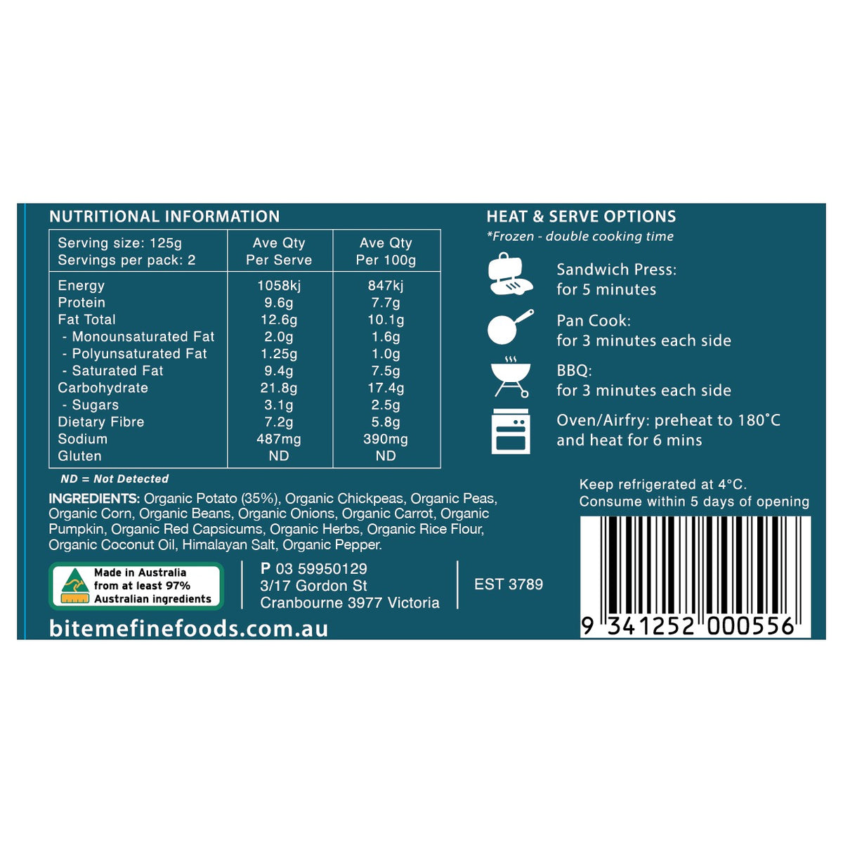 Bite Me - Organic Veggie Chickpea Burger 250g