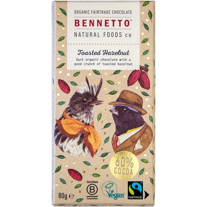 Bennetto - Organic Dark Chocolate Toasted Hazelnut 80g