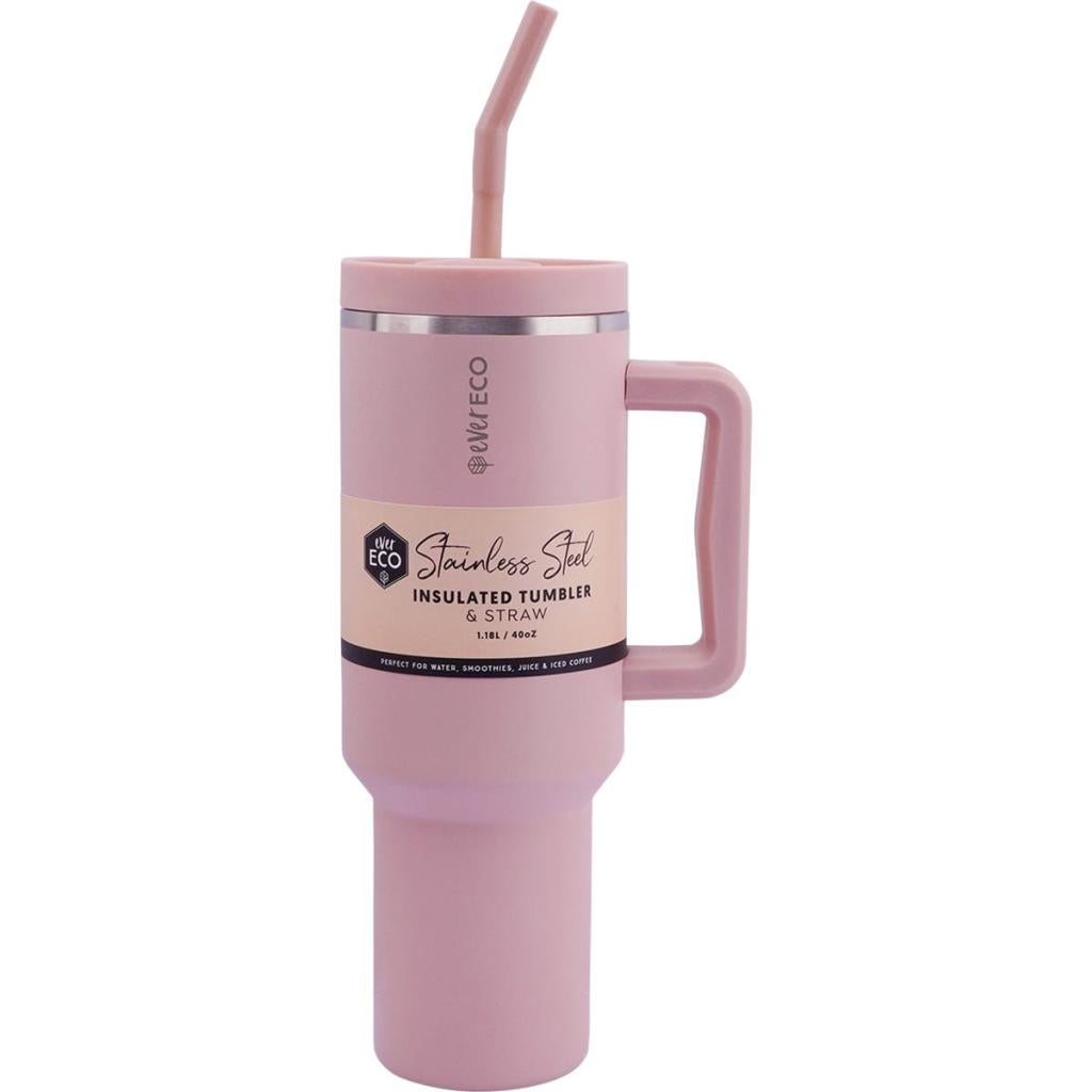 Ever Eco - Insulated Tumbler Rose with Handle & Straw 1.18lt