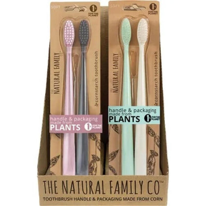 The Natural Family Co. - Bio Toothbrush (Twin Pack) Soft - Assorted Colours 2pk
