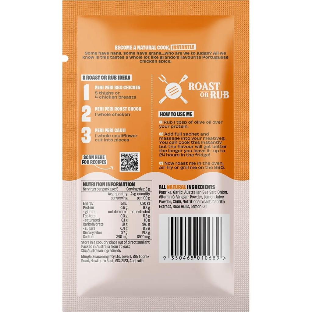 Mingle - Peri Peri BBQ Roast or Rub Seasoning 25g