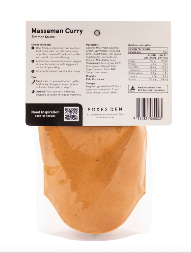 Foxes Den - Massaman Simmer Sauce 450g