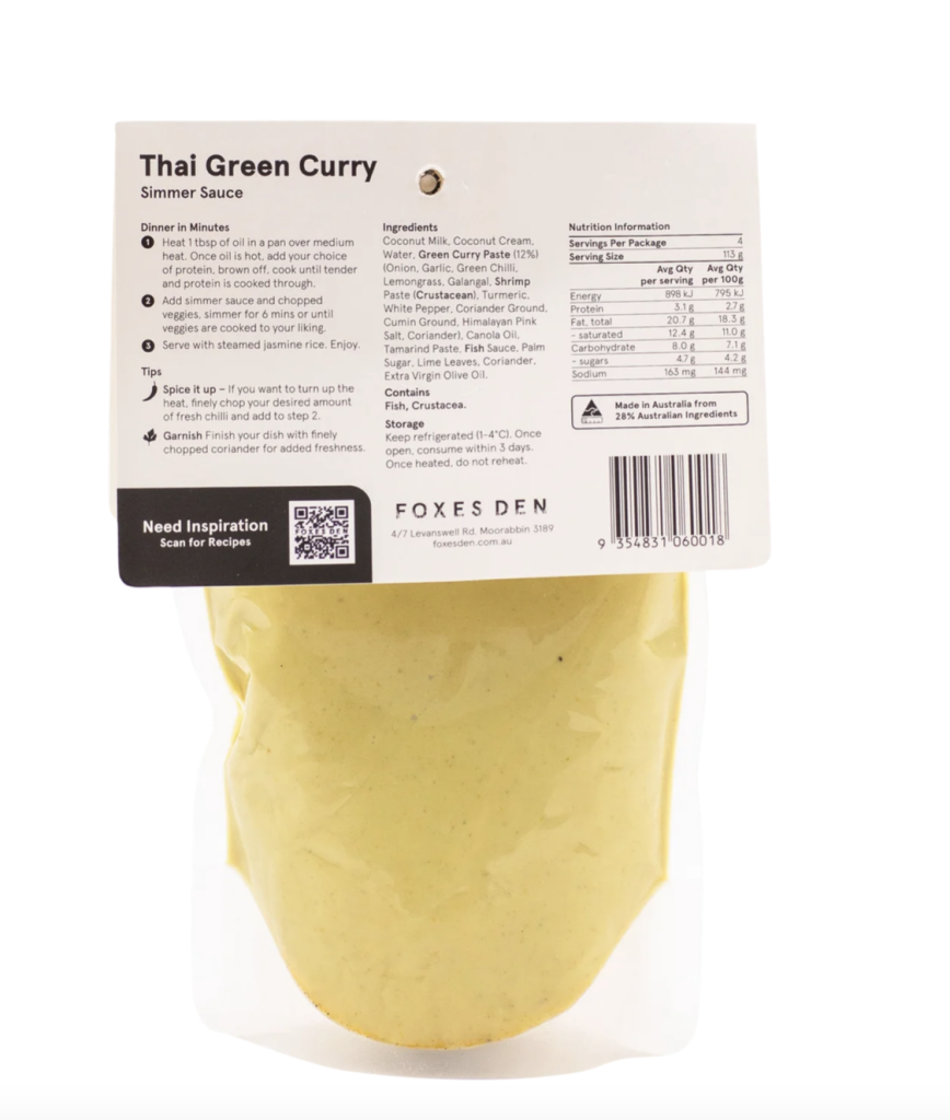 Foxes Den - Thai Green Simmer Sauce 450g