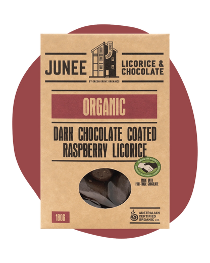 Junee - Dark Chocolate Coated Raspberry Licorice 180g