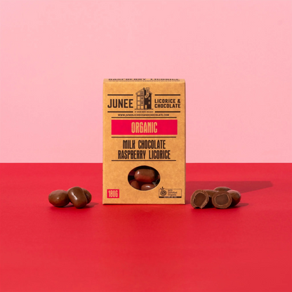 Junee - Milk Chocolate Coated Raspberry Licorice 180g