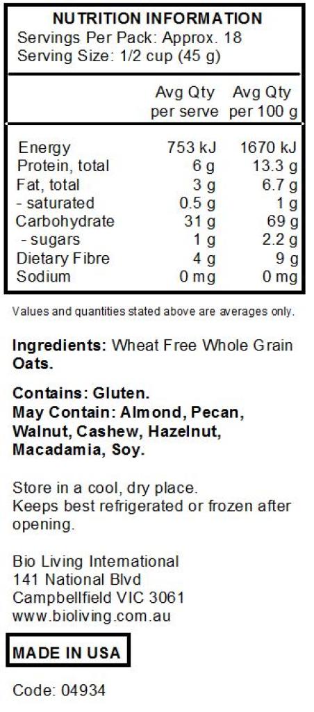 Bob's Red Mill - Quick Cooking Rolled Oats Pure Wheat Free Pouch 794g