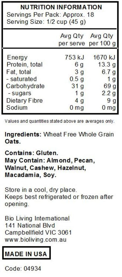 Bob's Red Mill - Quick Cooking Rolled Oats Pure Wheat Free Pouch 794g