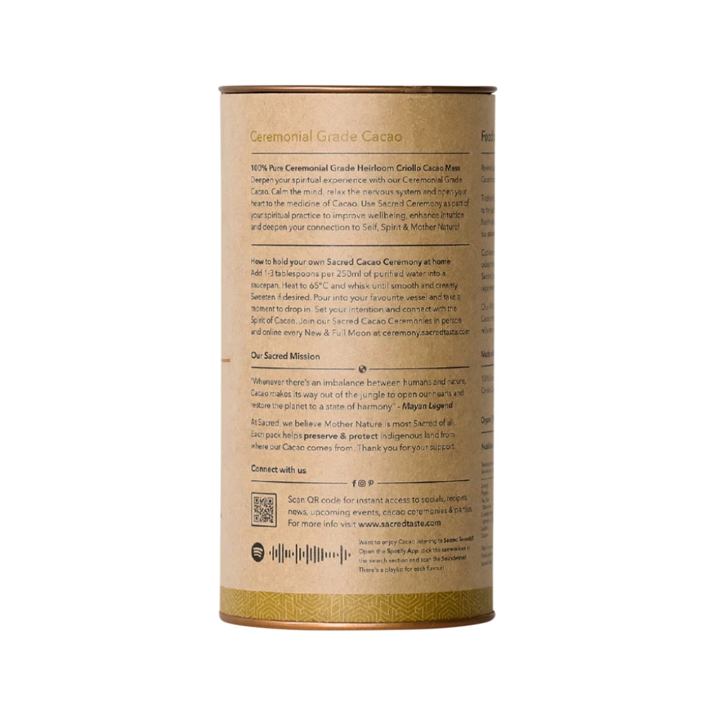 Sacred Taste - Organic Drinking Cacao (Ceremonial Grade Cacao) Ceremony 250g