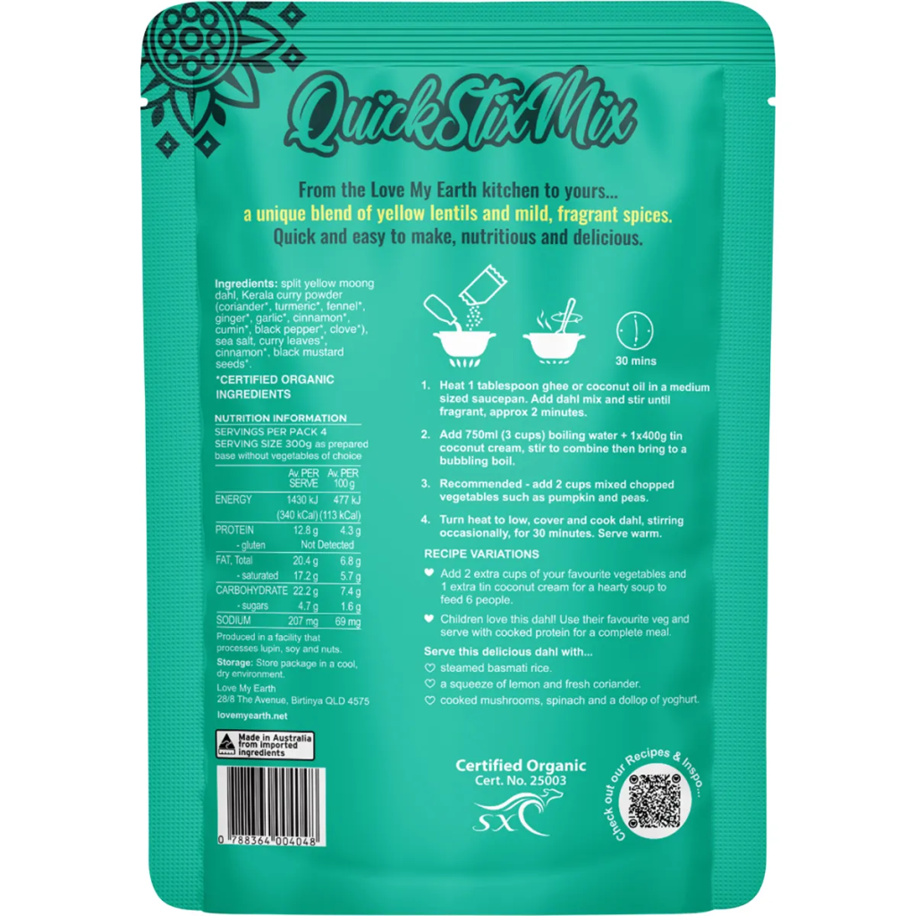 Love My Earth - Quick Stix Mix Organic Dahl Creamy Coconut 200g