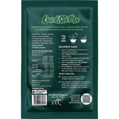 Love My Earth - Quick Stix Mix Organic Recipe Base Bolognese 45g