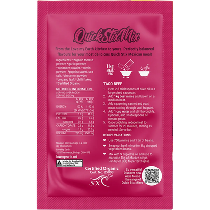 Love My Earth - Quick Stix Mix Organic Recipe Base Taco 55g