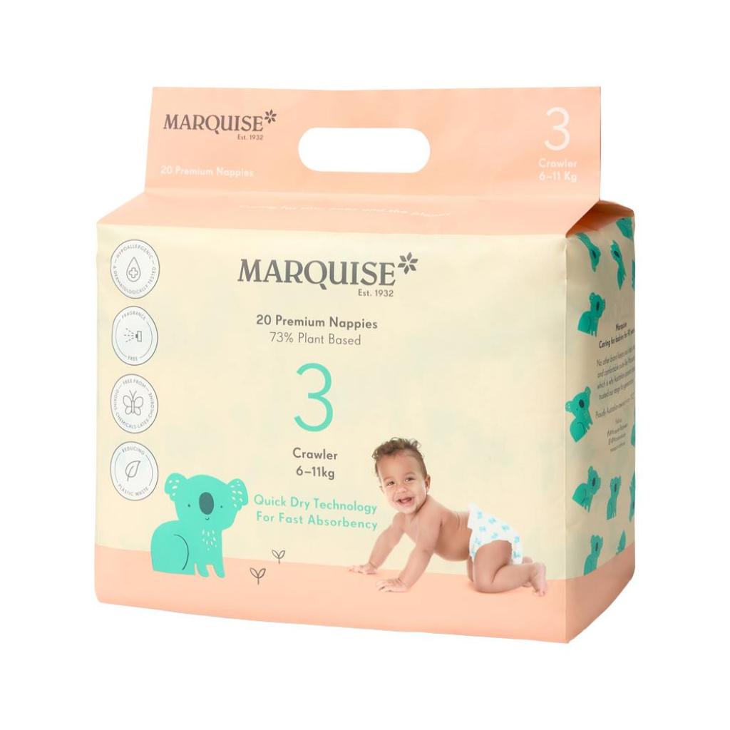 Marquise - Premium Nappies Size 3 (73% Plant Based) Crawler (6-11kg) x 20 Pack