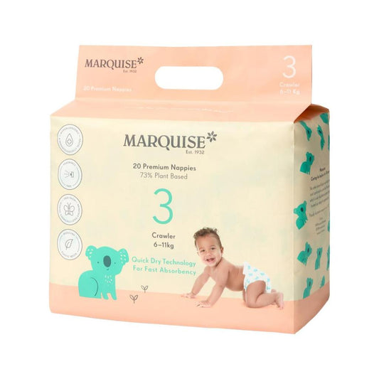 Marquise - Premium Nappies Size 3 (73% Plant Based) Crawler (6-11kg) x 20 Pack