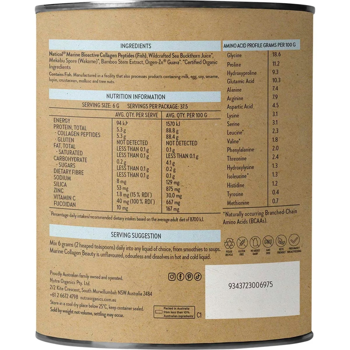 Nutra Organics - Marine Collagen Beauty Unflavoured 225g