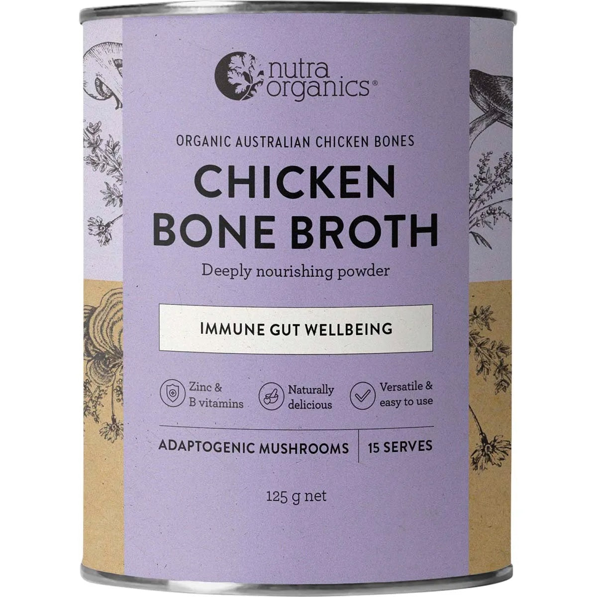 Nutra Organics - Bone Broth Chicken Adaptogenic Mushrooms 125g