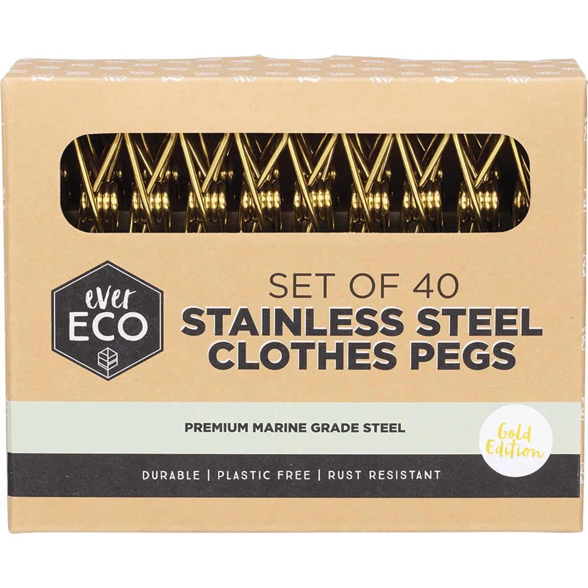 Ever Eco - Stainless Steel Clothes Pegs Premium Marine Grade Gold 40pk