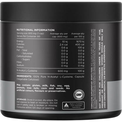 Switch Nutrition - NAC 100% N-Acetyl L-Cysteine 60 Caps