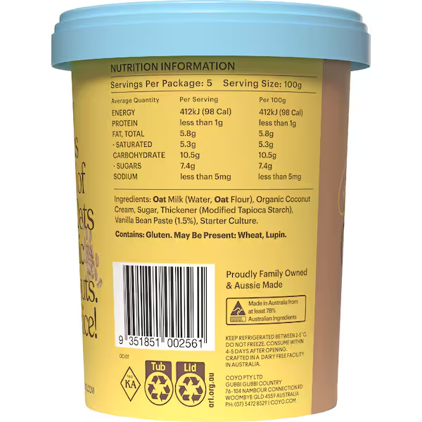 Coyo - Vanilla Oat & Coconut Yoghurt 500g 500g
