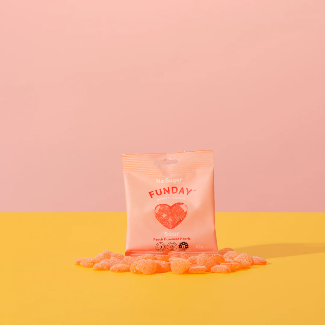 Funday Natural Sweets - Sour Peach Flavoured Hearts 50g